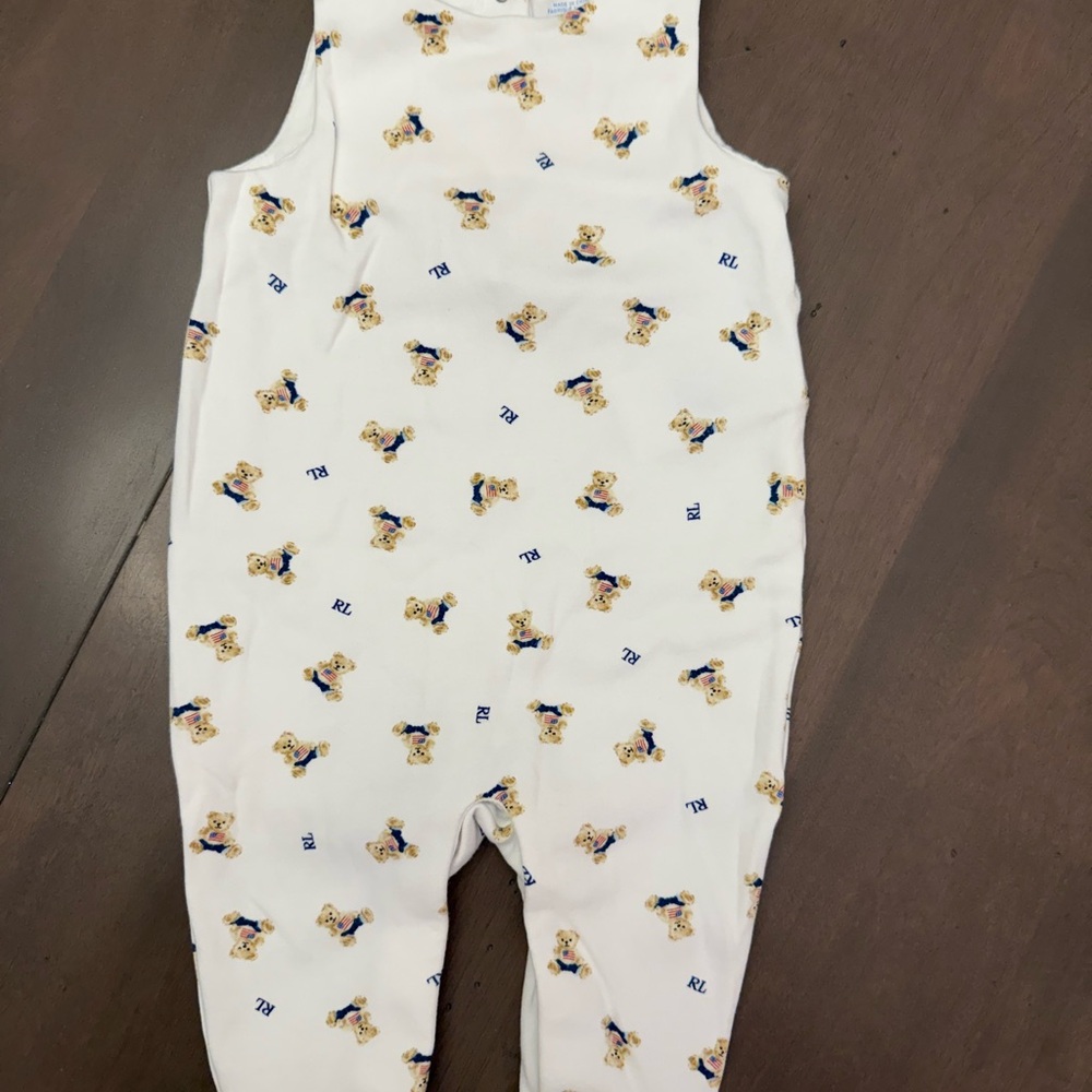 Ralph Lauren White Footies with Bear Print